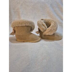 Bearpaw Infant Girls Tan Suede & Faux Fur Fold-Over Booties